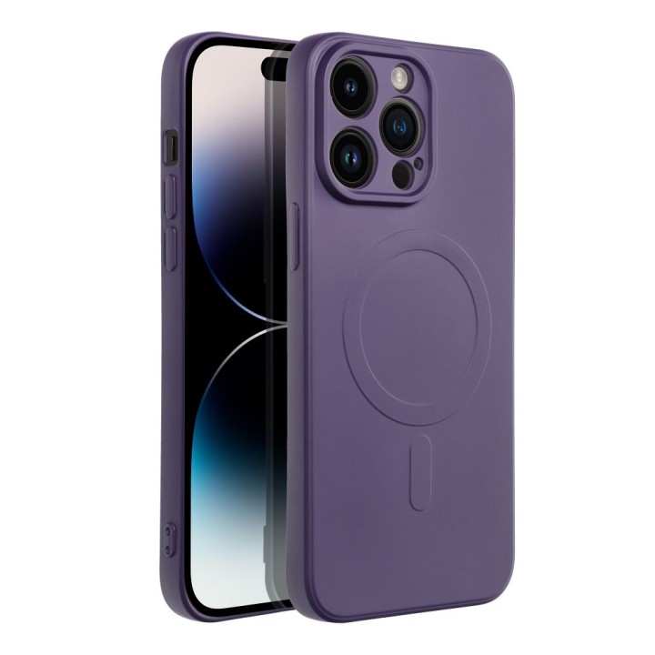 Case for iPhone 14 PRO MAX Silicone Mag Cover compatible with MagSafe (camera protection) dark purple