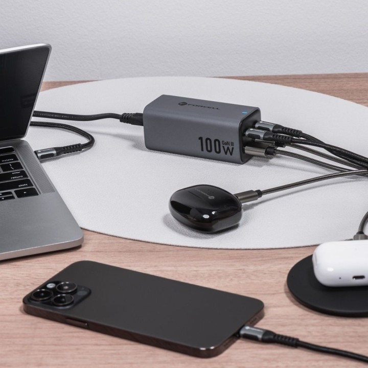 Настольное зарядное устройство Forcell F-Energy GaN III 2 x USB C + 2 x USB A QC4.0 PD 5A 100W VT-49 серое