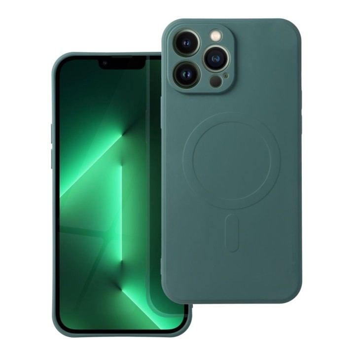 Case for iPhone 13 PRO Silicone Mag Cover compatible with MagSafe (camera protection) dark green