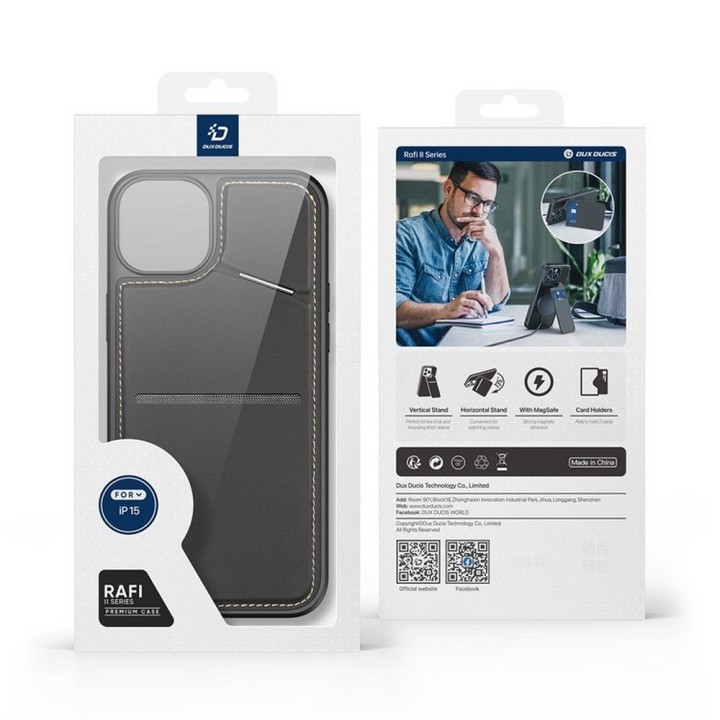 DUX DUCIS case RAFI II MAG with a stand compatible with MagSafe for IPHONE 15 Plus black