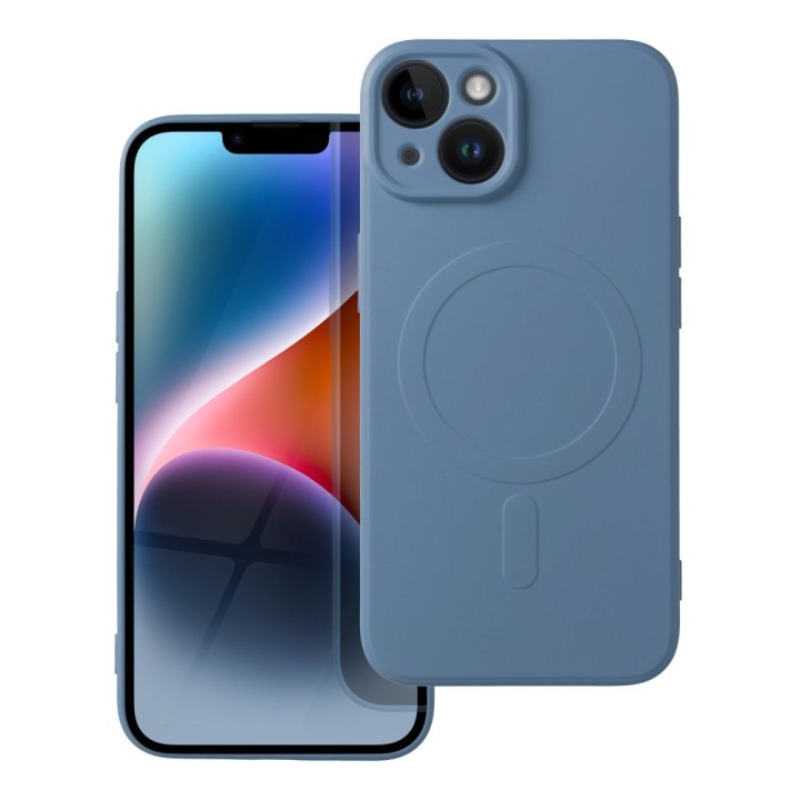 Чехол для iPhone 14 Silicone Mag Cover совместимый с MagSafe (camera protection) синий