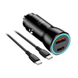 Car charger Blue Star USB C + USB A QC3.0 PD AFC PPS 3A 30W + USB-C to USB-C cable black