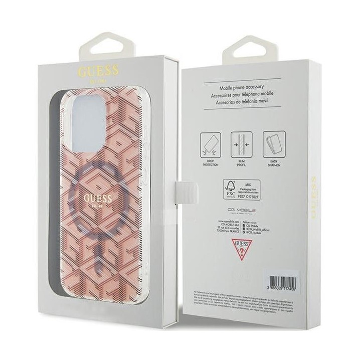 GUESS чехол для IPHONE 15 Pro Max совместимый с MagSafe GUHMP15XHGCUSTGP (IML GCUBE) розовый