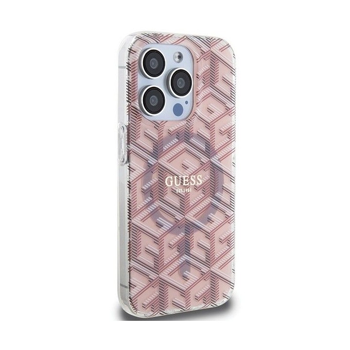 GUESS case for IPHONE 15 Pro Max compatible with MagSafe GUHMP15XHGCUSTGP (IML GCUBE) pink
