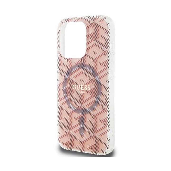 GUESS чехол для IPHONE 15 Pro Max совместимый с MagSafe GUHMP15XHGCUSTGP (IML GCUBE) розовый