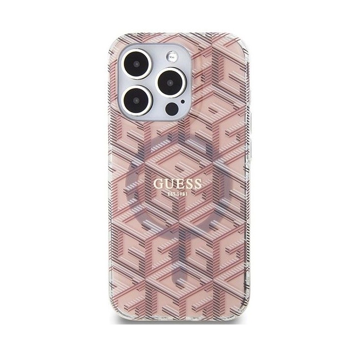 GUESS case for IPHONE 15 Pro Max compatible with MagSafe GUHMP15XHGCUSTGP (IML GCUBE) pink
