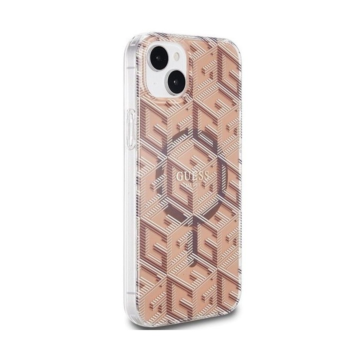 GUESS case for IPHONE 15 compatible with MagSafe GUHMP15SHGCUSTGW (IML GCUBE) brown
