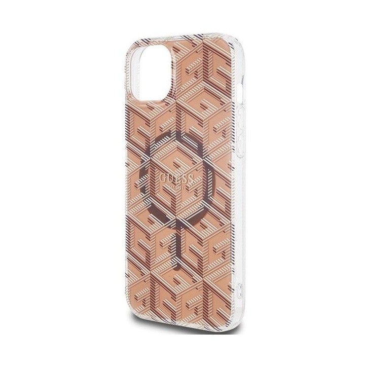 GUESS case for IPHONE 15 compatible with MagSafe GUHMP15SHGCUSTGW (IML GCUBE) brown