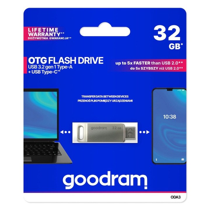 GOODRAM USB flash drive OTG USB A + Type C ODA3 32GB USB3.2