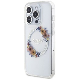 GUESS чехол для IPHONE 15 Pro совместимый с Magsafe GUHMP15LHFWFCT (Flowers Wreath) прозрачный