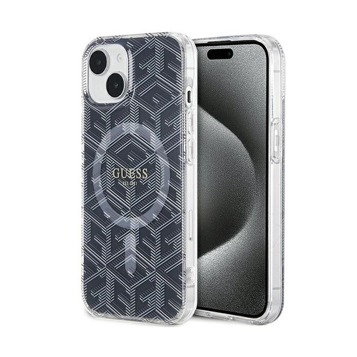 GUESS чехол для IPHONE 15 Plus, совместимый с MagSafe GUHMP15MHGCUSTGK, для iPhone 15 Plus (IML GCUBE) черный
