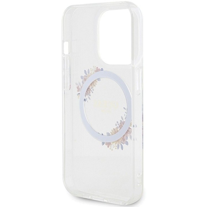 GUESS чехол для IPHONE 15 Pro совместимый с Magsafe GUHMP15LHFWFCT (Flowers Wreath) прозрачный