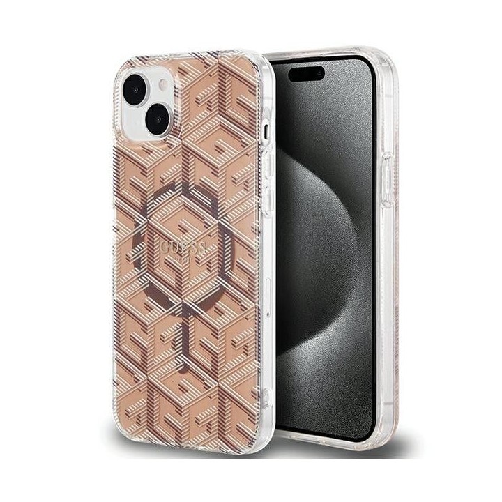 GUESS чохол для IPHONE 15 сумісний із MagSafe GUHMP15SHGCUSTGW (IML GCUBE) коричневий