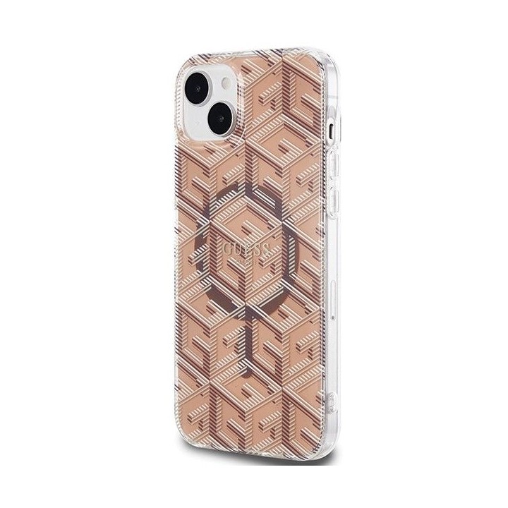 GUESS чехол для IPHONE 15 совместимый с MagSafe GUHMP15SHGCUSTGW (IML GCUBE) коричневый