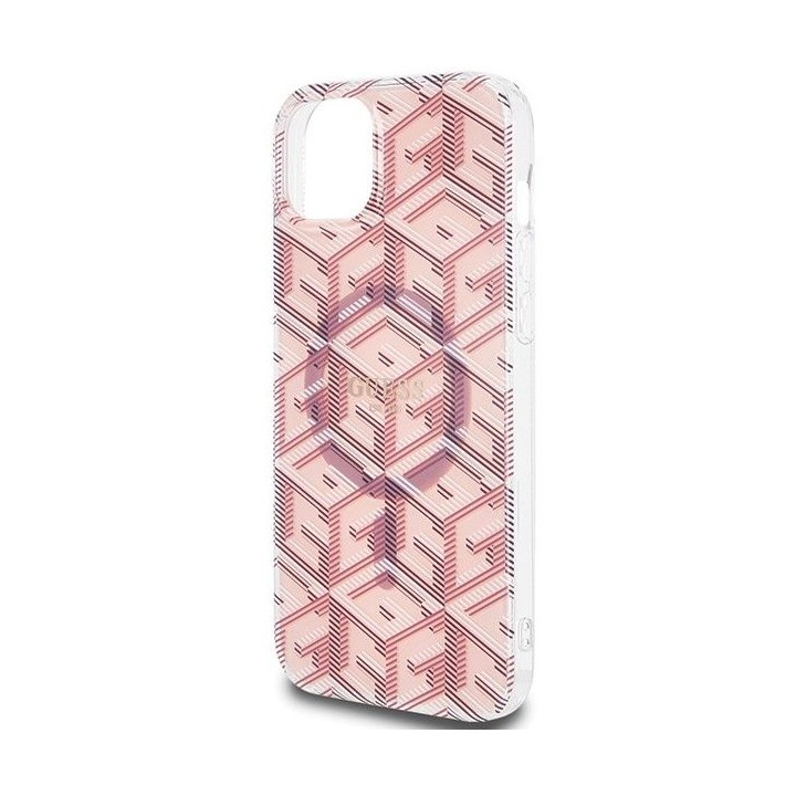 GUESS futerał do IPHONE 15 kompatybilny z MagSafe GUHMP15SHGCUSTGP (IML GCUBE) różowy