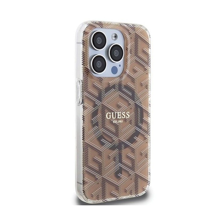 GUESS case for IPHONE 15 Pro compatible with MagSafe GUHMP15LHGCUSTGW (IML GCUBE) brown