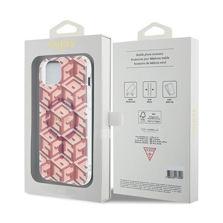 GUESS чохол для IPHONE 15 сумісний з Magsafe GUHMP15SHGCUSTGP (IML GCUBE) рожевий