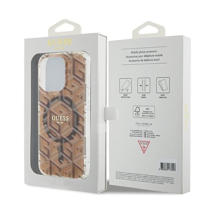 GUESS чохол для IPHONE 15 Pro сумісний із MagSafe GUHMP15LHGCUSTGW (IML GCUBE) коричневий
