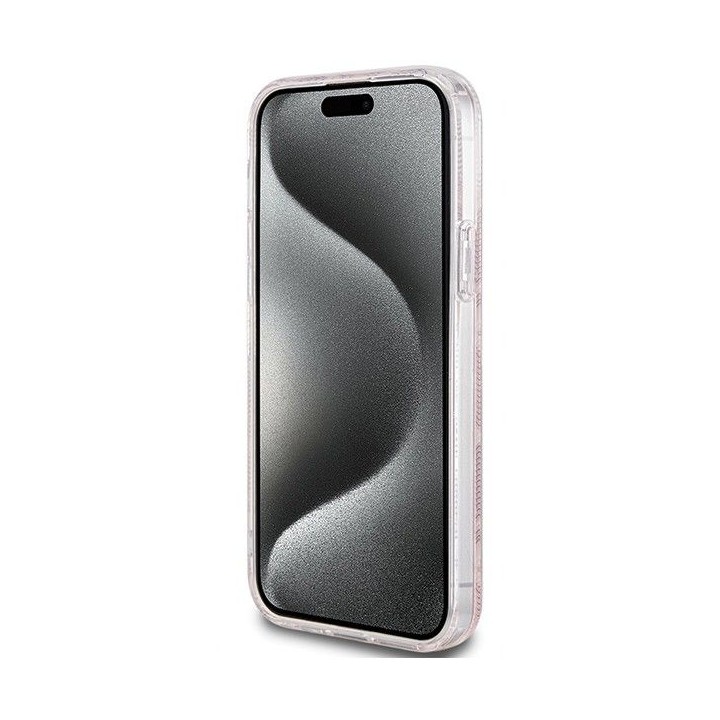 GUESS futerał do IPHONE 15 kompatybilny z MagSafe GUHMP15SHGCUSTGP (IML GCUBE) różowy