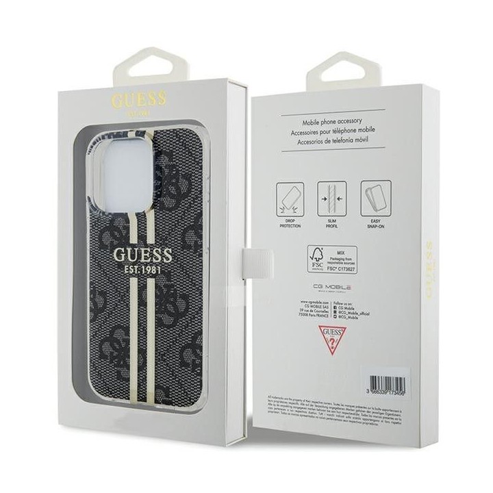 GUESS case for IPHONE 15 Pro GUHCP15LH4PSEGK (4G Gold Stripe) black