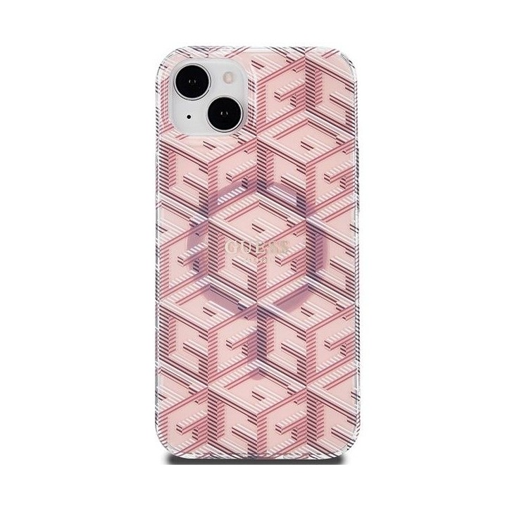 GUESS futerał do IPHONE 15 kompatybilny z MagSafe GUHMP15SHGCUSTGP (IML GCUBE) różowy