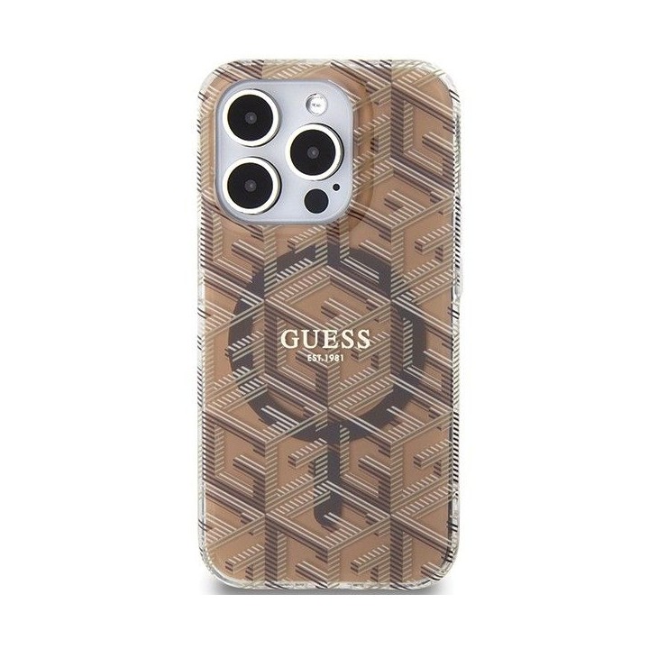 GUESS чохол для IPHONE 15 Pro сумісний із MagSafe GUHMP15LHGCUSTGW (IML GCUBE) коричневий