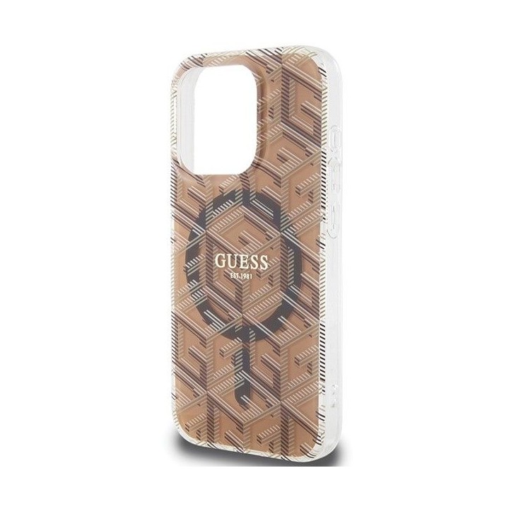 GUESS чехол для IPHONE 15 Pro совместимый с MagSafe GUHMP15LHGCUSTGW (IML GCUBE) коричневый