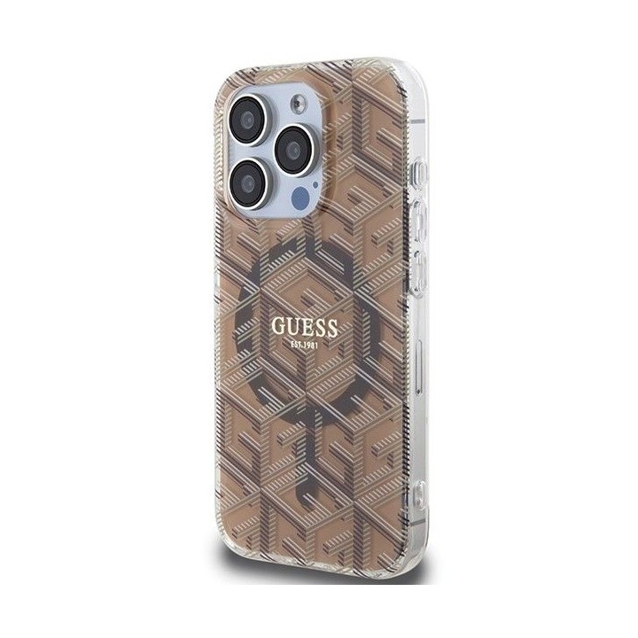 GUESS чохол для IPHONE 15 Pro сумісний із MagSafe GUHMP15LHGCUSTGW (IML GCUBE) коричневий