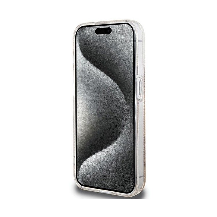 GUESS futerał do IPHONE 15 Pro kompatybilny z MagSafe GUHMP15LHGCUSTGW (IML GCUBE) brązowy