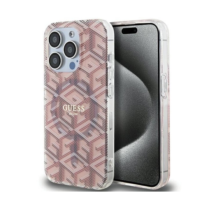GUESS case for IPHONE 15 Pro Max compatible with MagSafe GUHMP15XHGCUSTGP (IML GCUBE) pink