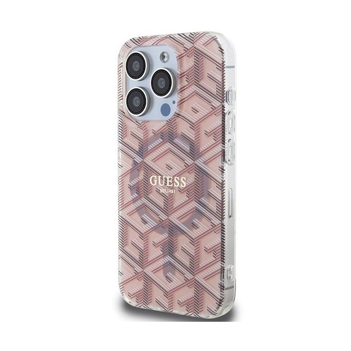 GUESS чехол для IPHONE 15 Pro Max совместимый с MagSafe GUHMP15XHGCUSTGP (IML GCUBE) розовый