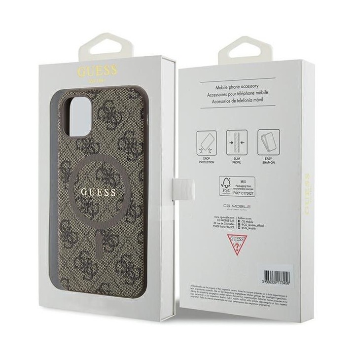GUESS чехол для IPHONE 11, совместимый с MagSafe GUHMN61G4GFRW (4G Ring classic logo), коричневый
