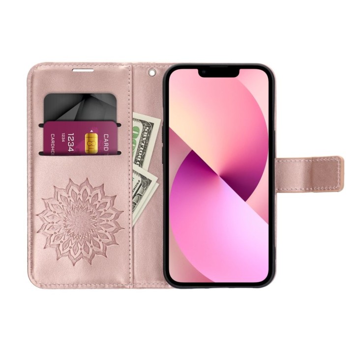 Чехол с клапаном для Xiaomi Redmi NOTE 13 4G Mezzo Book мандала цвета розового золота
