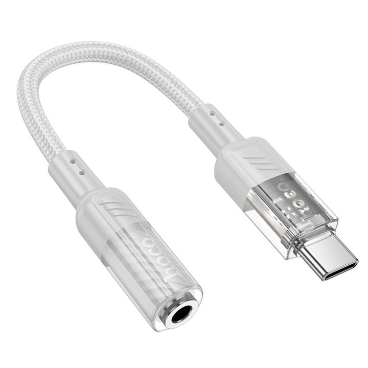 Адаптер AUX USB C на Jack 3,5 mm Hoco 0,15 m LS37 прозорий сірий