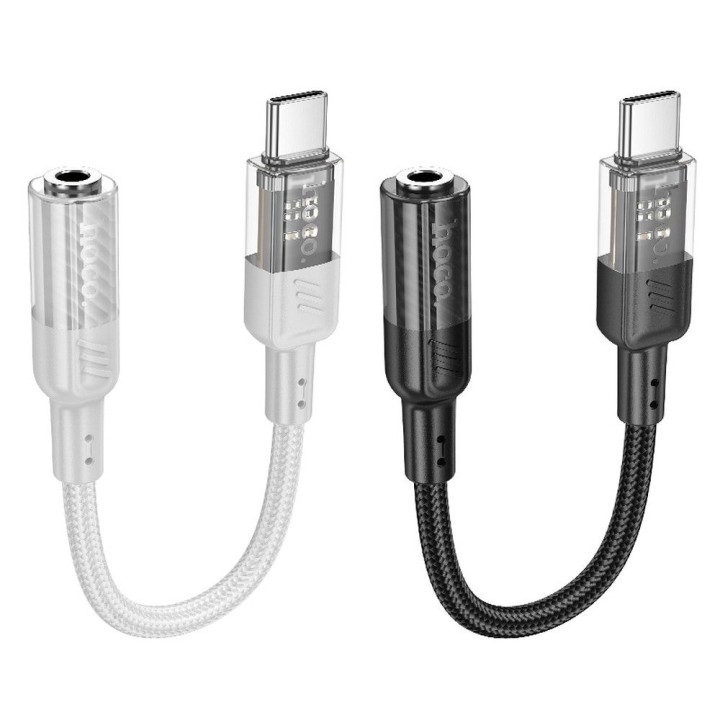 AUX adapter USB C to Jack 3,5 mm Hoco 0,15 m LS37 transparent grey