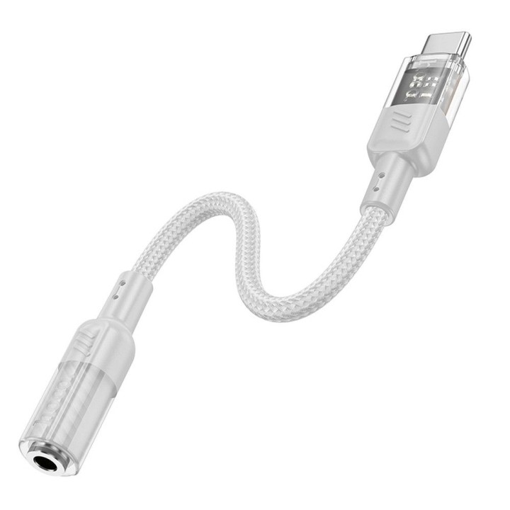 AUX adapter USB C to Jack 3,5 mm Hoco 0,15 m LS37 transparent grey