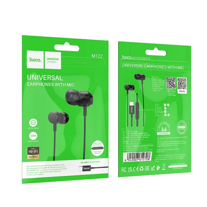 Wired in-ear headphones USB C Hoco M122 black