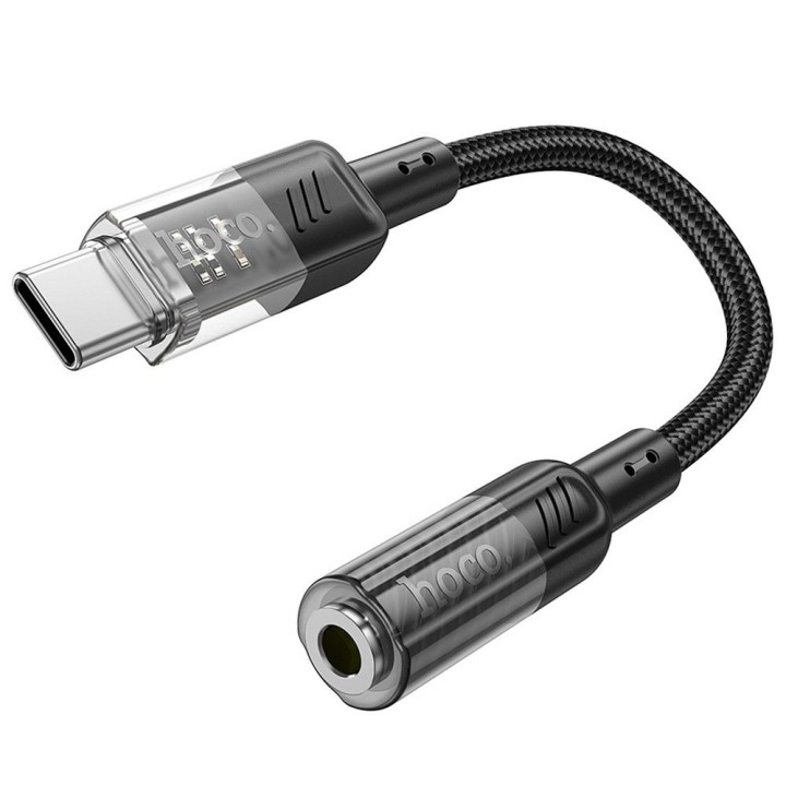 Адаптер AUX USB C на Jack 3,5 mm Hoco 0,15 m LS37 прозорий чорний