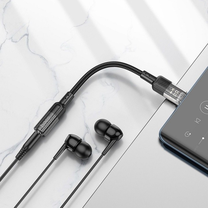 Adapter AUX USB C do Jack 3,5 mm Hoco 0,15 m LS37 transparentny czarny