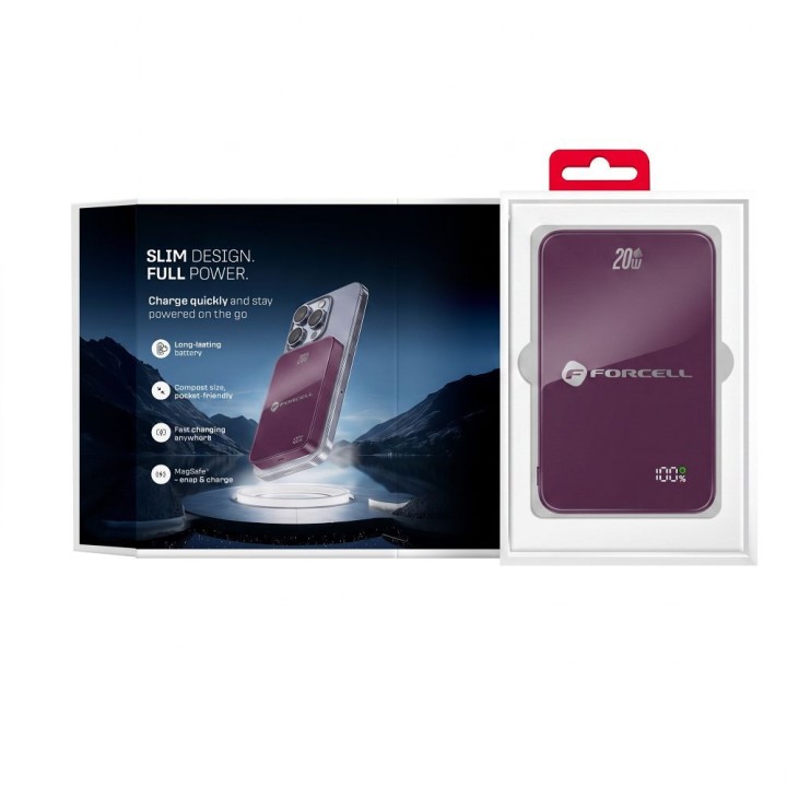 Повербанк сумісний з MagSafe Forcell F-Energy SuperSlim F5K8 QC4.0 PD3.0 15W 5000 mAh бордовий 0INT