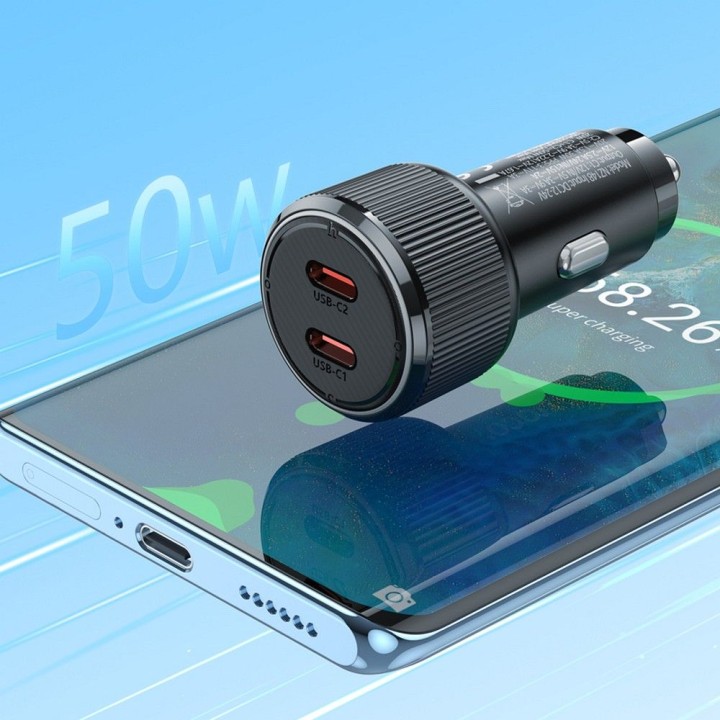 Car charger Hoco 2 x USB C QC PD 50W NZ14B black