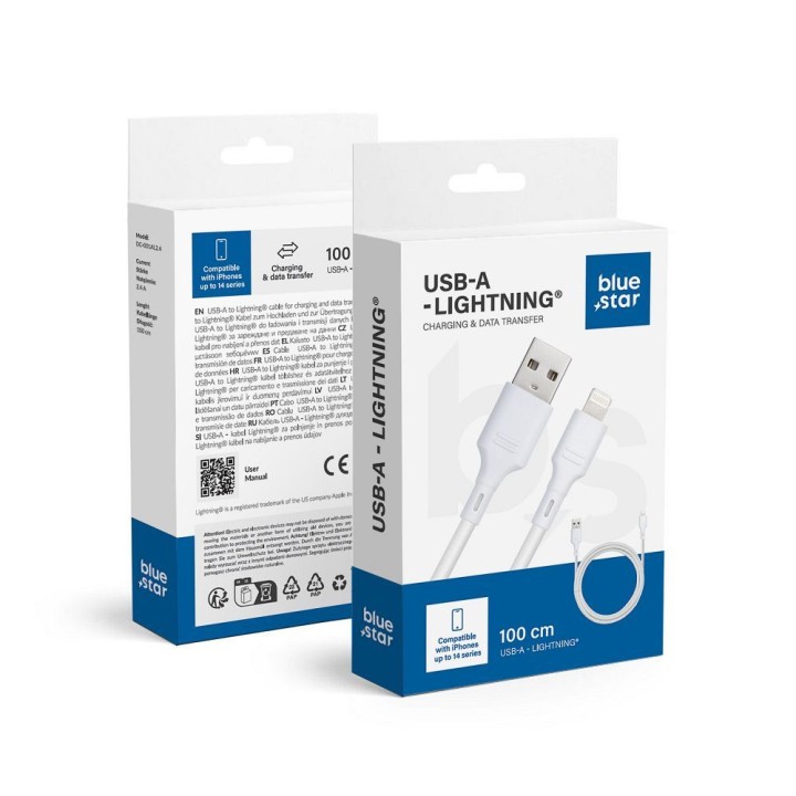 Кабель USB A — Lightning Blue Star 2,4A 1 m DC-001AL2.4 білий