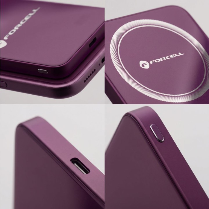 Powerbank zgodny z MagSafe Forcell F-Energy SuperSlim F5K8 QC4.0 PD3.0 15W 5000 mAh burgundowy 0INT