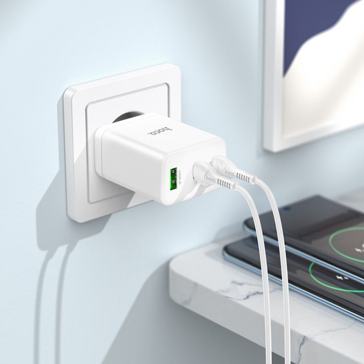 Wall charger for phone Hoco 2 x USB C + USB A QC3.0 PD 3A 35W N33 white