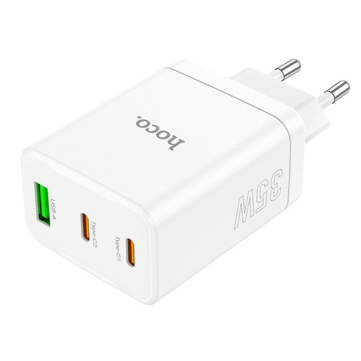 Мережевий зарядний пристрій для телефону Hoco 2 x USB C + USB A QC3.0 PD 3A 35W N33 білий