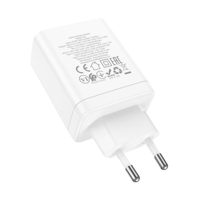 Ładowarka sieciowa do telefonu Hoco 2 x USB C + USB A QC3.0 PD 3A 35W N33 biała