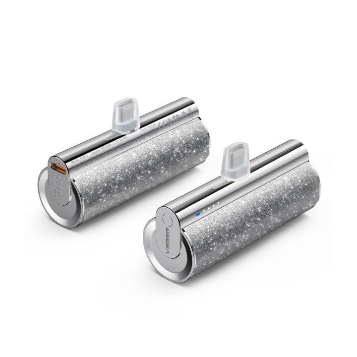 Powerbank Veger PlugOn (W0573) PD QC3.0 2,4A 12W 5000 mAh z wbudowanym złączem USB C srebrny