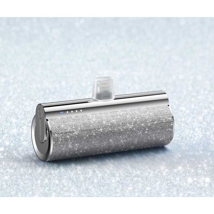 Powerbank Veger PlugOn (W0573) PD QC3.0 2,4A 12W 5000 mAh z wbudowanym złączem USB C srebrny