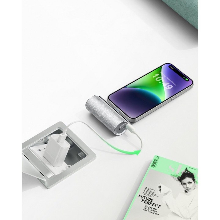 Power bank Veger PlugOn (W0573) PD QC3.0 2,4A 12W 5000 mAh with built-in connector USB C silver