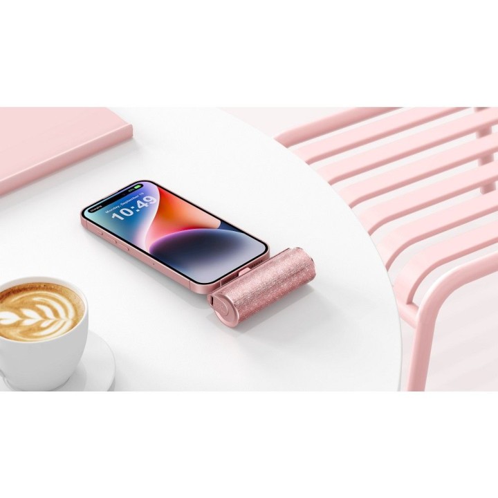 Повербанк Veger PlugOn (W0573) PD QC3.0 2,4A 12W 5000 mAh з вбудованим роз'ємом USB C рожевий